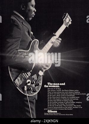 Au début des années 1970, des publicités pour les guitares Gibson approuvées par Blues Legend, B.B. King. Banque D'Images