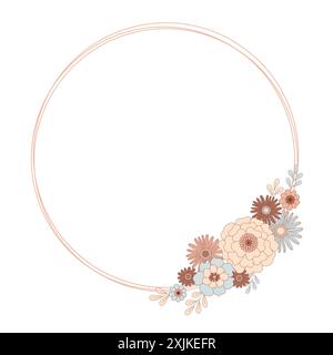 Composition de fleurs rétro. Cadre vintage. Carte d'invitation de mariage de fleur sur fond blanc. Couronne florale Illustration de Vecteur