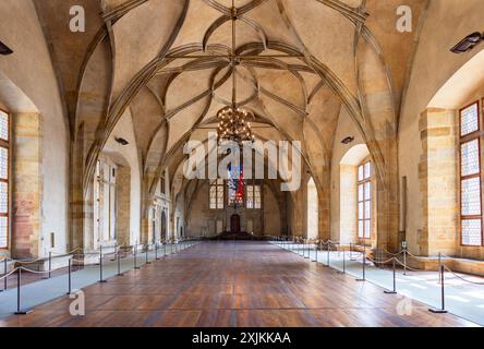 Prague, République tchèque - 25 mai 2024 : Hall à l'intérieur du vieux palais royal, le bâtiment de la résidence d'origine, principalement en bois, a été construit au château de Prague Banque D'Images