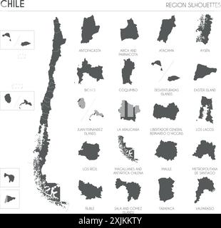 Silhouettes de la région du Chili définies et carte blanche du pays isolé sur fond blanc. Conception d'illustration vectorielle Illustration de Vecteur