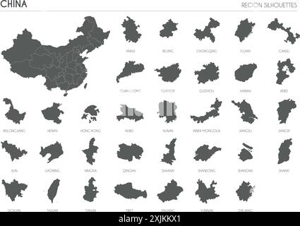 Silhouettes de la région de Chine définies et carte blanche du pays isolé sur fond blanc. Conception d'illustration vectorielle Illustration de Vecteur