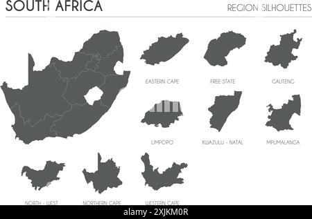 Silhouettes de la région Afrique du Sud définies et carte blanche du pays isolé sur fond blanc. Conception d'illustration vectorielle Illustration de Vecteur