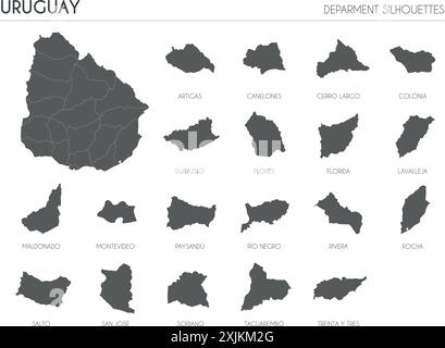 Silhouettes de la région de l'Uruguay définies et carte blanche du pays isolé sur fond blanc. Conception d'illustration vectorielle Illustration de Vecteur