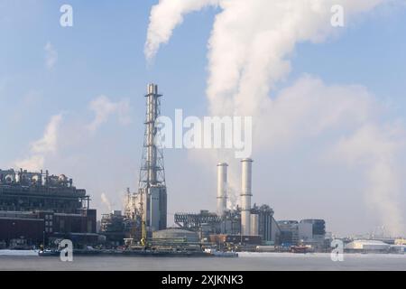 Site de l'usine BASF sur les rives du Rhin, entreprise chimique, brumeux Mood, Ludwigshafen, Rhénanie-Palatinat, Allemagne Banque D'Images