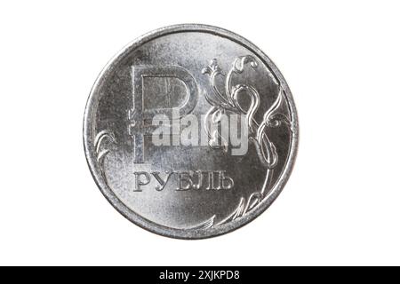 Rouble russe un coin isolé sur fond blanc Banque D'Images