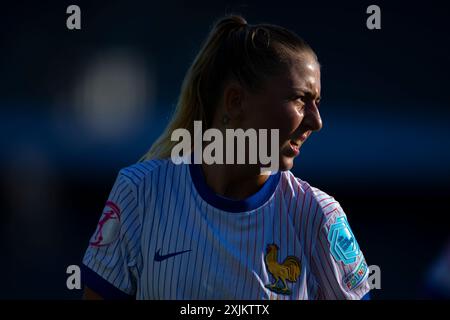 Kaunas, Lituanie, 17 juillet 2024. La française Lola Gstalter réagit lors de la finale du Championnat féminin des moins de 19 ans de l'UEFA 2023/2024 du Groupe A entre la Lituanie et la France au stade Darius et Girenas à Kaunas, en Lituanie. 17 juillet 2024. Crédit : Nikola Krstic/Alamy Banque D'Images