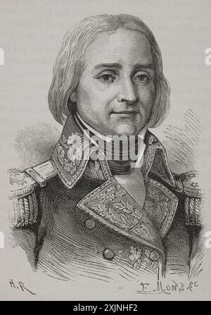 François-Paul Brueys d'Aigalliers (1753-1798) Amiral français qui dirigea la flotte dans l'expédition en Égypte. Portrait. Gravure. "Histoire de la Révolution française". Volume I, 2e partie, 1879. Banque D'Images