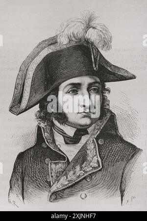 Barthélemy Catherine Joubert (1769-1799) Général français. Il a pris part aux guerres de la Révolution française. Portrait. Gravure. "Histoire de la Révolution française". Volume I, 2e partie, 1879. Banque D'Images