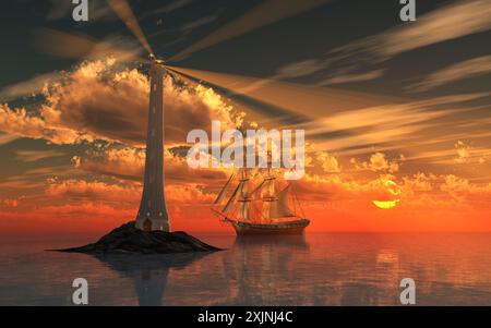 Phare et voilier Banque D'Images