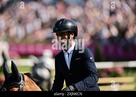 Edward Levy de France avec Elfy du pic lors du CSI5* Prix mars & Co au Jumping International de Dinard le 19 juillet 2024, Dinard, France (photo par Maxime David - MXIMD Pictures) Banque D'Images