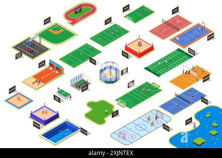 Une illustration vectorielle de terrains de sport isométriques différents Illustration de Vecteur