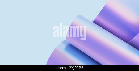 Rayures holographiques froissées sur fond bleu. Gros plan des plis lisses des rubans néon. illustration de rendu 3d. Banque D'Images