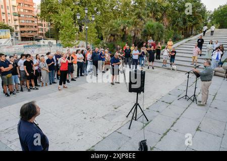 Madrid, Madrid, ESPAGNE. 19 juillet 2024. Acte fasciste organisé par le parti politique Falange dans le temple de Debod à Madrid. (Crédit image : © Richard Zubelzu/ZUMA Press Wire) USAGE ÉDITORIAL SEULEMENT! Non destiné à UN USAGE commercial ! Banque D'Images