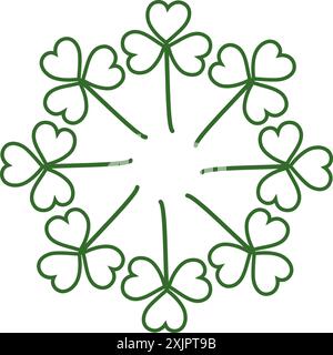 Contour Shamrocks en forme de cercle isolé sur fond blanc Copyspace. Couronne de feuilles de trèfle. Vector cartes de voeux, affiche, bannière, brochure, étiquette de prix, label ou web, concept de design promo Illustration de Vecteur