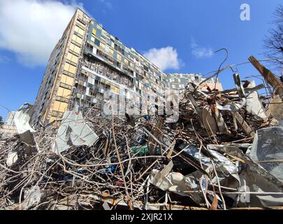 KIEV, UKRAINE - 19 JUILLET 2024 - conséquences de l'attaque de missiles russes le 8 juillet à l'hôpital national spécialisé pour enfants Okhmatdyt, Kiev, capitale de l'Ukraine Banque D'Images