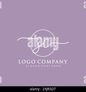 SC écriture manuscrite initiale avec logo en forme de cercle de pinceau Illustration de Vecteur