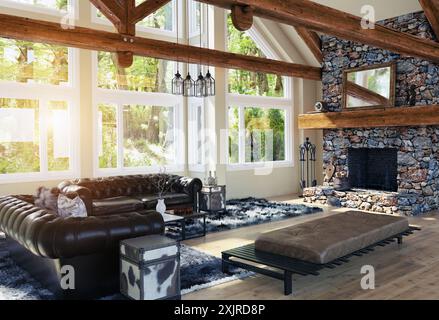 Maison de luxe moderne de l'intérieur. La conception du rendu 3D Banque D'Images