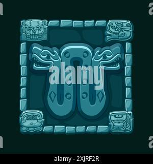 Totem maya et aztèque de serpent avec deux têtes, symbole vectoriel tribal maya et inca. Snake pour votre jeu 2D ou vos jeux de machines à sous Illustration de Vecteur