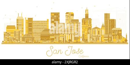 San Jose California City skyline avec des bâtiments dorés isolés sur blanc. Illustration vectorielle. Illustration de Vecteur