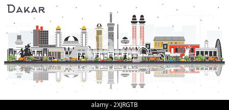 Dakar Sénégal City Skyline avec des bâtiments de couleur et des reflets isolés sur blanc. Illustration vectorielle. Illustration de Vecteur