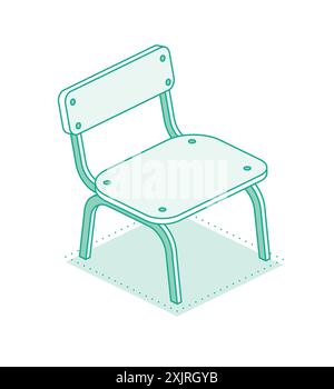 Chaise d'école isométrique. Illustration vectorielle. Contour de l'objet isolé sur fond blanc. Illustration de Vecteur