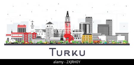 Ville de Turku Finlande skyline avec des bâtiments de couleur isolés sur blanc. Illustration vectorielle. Paysage urbain de Turku avec des monuments. Illustration de Vecteur