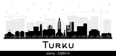 Silhouette d'horizon de la ville de Turku Finlande avec des bâtiments noirs isolés sur blanc. Illustration vectorielle. Paysage urbain de Turku avec des monuments. Illustration de Vecteur