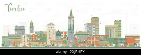 Horizon de la ville de Turku Finlande avec des bâtiments de couleur. Illustration vectorielle. Paysage urbain de Turku avec des monuments. Illustration de Vecteur