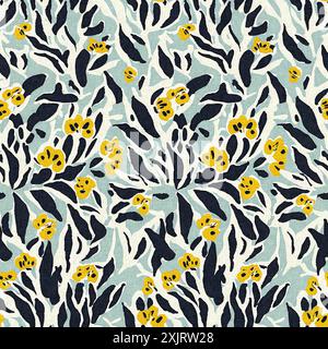 Motif imprimé fleuri sauvage moderne en tissu imprimé avec textures de tissu en lin. Fleurs sombres boho dessinées à la main stylisées pour les éléments de design décoratifs Banque D'Images