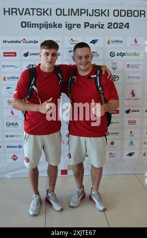 Zagreb, Croatie. 20 juillet 2024. Les athlètes, de gauche à droite, Aurel Benovic et Tin Srbic à l'aéroport de Zagreb à Zagreb, Croatie le 20 juillet 2024, en tant que membres de l'équipe Croatie, partent pour les Jeux Olympiques de Paris 2024. Photo : Josip Miskovic/PIXSELL crédit : Pixsell/Alamy Live News Banque D'Images