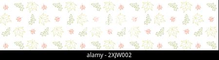 Motif sans couture de feuilles d'automne. Motif feuilles d'arbre. Érable, chêne et tulipe en contour. Motif sur fond blanc isolé Banque D'Images
