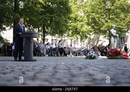 20 juillet 2024, Berlín ; : chancelier allemand Olaf Scholz lors de son discours à la commémoration du 80e anniversaire de la tentative d'assassinat ratée d'Adolf Hitler. Photo : Hannes P. Albert/dpa Banque D'Images