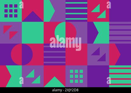 Illustration de grille d'affiche géométrique colorée avec des formes géométriques de couleur abstrait moderne pour la promotion. Banque D'Images