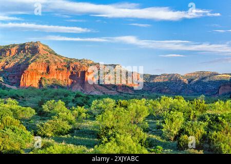 Buttes over South Prong River Canyon, Sunrise, Upper Canyon Trail, Caprock Canyons State Park, Texas, États-Unis Banque D'Images