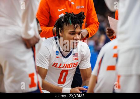 23 mars 2024 - Omaha, ne. États-Unis - Illinois Fighting Illini Guard Terrence Shannon Jr. (0) pendant une première mi-temps d'un championnat de basket-ball 2024 NCAA Division 1 Menâ€™s, deuxième tour, match de basket-ball entre Duquesne Dukes et Illinois Fighting Illini au CHI Health Center à Omaha, ne..Illinois a gagné 89-63.Michael Spomer/Cal Sport Media Banque D'Images