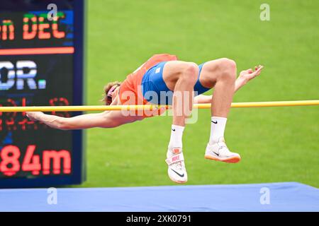 BANSKA BYSTRICA, SLOVAQUIE - 20 JUILLET : Sytse Lutgendorff, des pays-Bas, en compétition dans le High Jump Decathlon Men lors de la troisième journée des Championnats d'Europe d'athlétisme U18 au stade SNP Dukla, le 20 juillet 2024 à Banska Bystrica, Slovaquie. (Photo de Nikola Krstic/BSR Agency) Banque D'Images