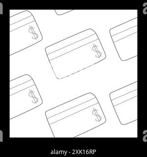 Doodle icône de carte de crédit modèle sans couture isolé sur fond blanc. Concept de paiement linéaire en ligne. Retrait d'espèces. Opérations financières. Shopping Illustration de Vecteur