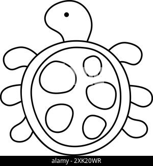 Icône de vue de dessus de vecteur noir et blanc tortue. Sous l'illustration de la ligne de mer ou la page à colorier avec l'animal rigolo mignon de l'océan. Dessin animé sous l'eau, merm Illustration de Vecteur