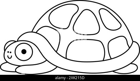 Icône de tortue noire et blanche de vecteur. Sous l'illustration de la mer ou la page à colorier avec l'animal rigolo mignon de l'océan. Dessin animé sous-marin, sirène ou marine Illustration de Vecteur