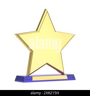 Trophée de récompense avec étoile dorée sur base de cristal bleu Banque D'Images