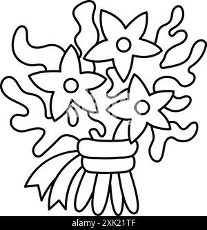 Vecteur bouquet noir et blanc avec des algues et des lis. Belle illustration de fleur marine de ligne ou page de coloriage. Princesse ou sirène plan de floraison Illustration de Vecteur