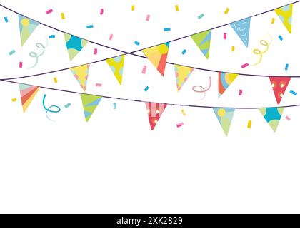 Guirlande de fête d'anniversaire et fond de confetty ; fond festif vectoriel pour des moments pleins de joie ; bannière colorée pour anniversaire Illustration de Vecteur