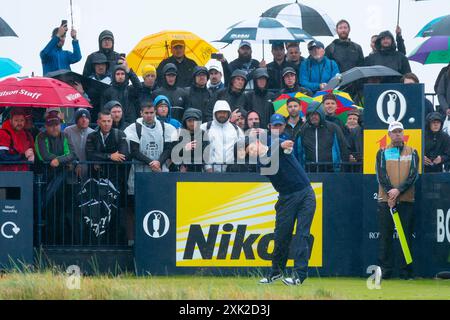 Troon, Écosse, Royaume-Uni. 20 juillet 2024. La troisième manche du 152e championnat Open se tient au parcours de golf Royal Troon. Pic ; Justin Rose Tee a tiré 17e. Iain Masterton/Alamy Live News Banque D'Images