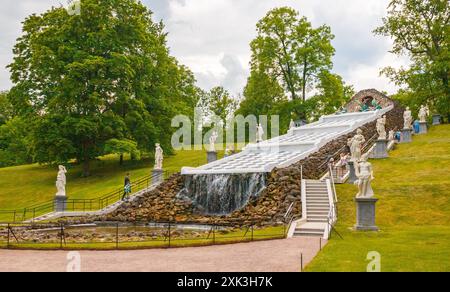 Partie ou élément de territoire du complexe muséal Peterhof avec ensembles architecturaux et jardins Banque D'Images