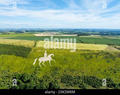 Osmington White Horse d'un drone, Osmington Hill, Weymouth, Dorset, Angleterre Banque D'Images