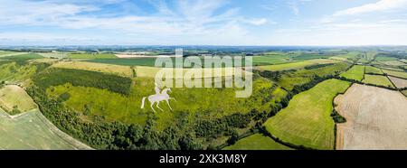 Panorama d'Osmington White Horse depuis un drone, Osmington Hill, Weymouth, Dorset, Angleterre Banque D'Images