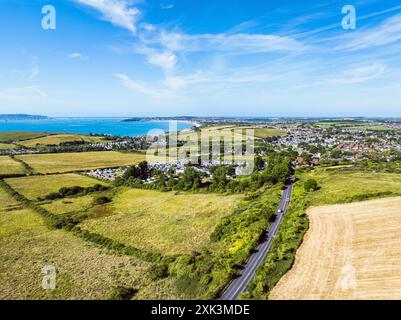 Vue aérienne de Preston et Weymouth depuis Osmington Hill, Dorset, Angleterre Banque D'Images