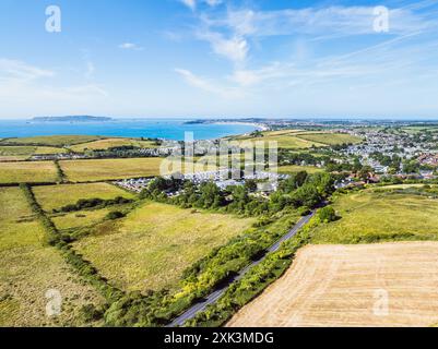 Vue aérienne de Preston et Weymouth depuis Osmington Hill, Dorset, Angleterre Banque D'Images