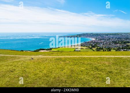 Swanage de Ballard Cliff d'un drone, Jurassic Coast, Dorset Coast, Poole, Angleterre Banque D'Images