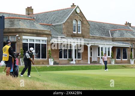 Troon, Écosse, Royaume-Uni. 20 juillet 2024. Le japonais Hideki Matsuyama sur le 18e trou lors du troisième jour des championnats britanniques de golf 2024 au Royal Troon Golf Club à Troon, en Écosse, le 20 juillet 2024. Crédit : Koji Aoki/AFLO SPORT/Alamy Live News crédit : Aflo Co. Ltd./Alamy Live News Banque D'Images